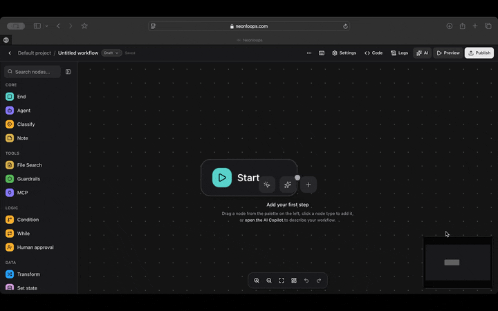 AI Copilot building a workflow from a text description